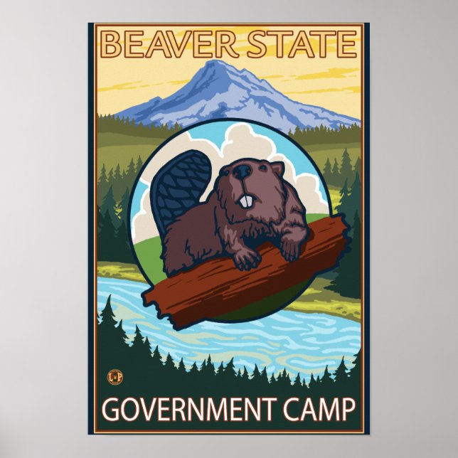 Póster Beaver & Mt. Hood - Campo de Governo, Oregon (Frente)