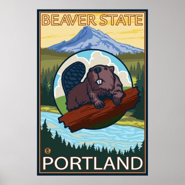 Póster Beaver & Mt. Hood - Portland, Oregon (Frente)