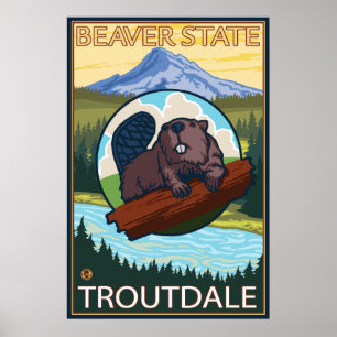 Poster Beaver & Mt. Hood - Troutdale, Oregon