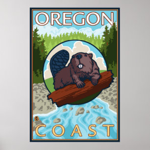 Póster Beaver & River - Costa do Oregon