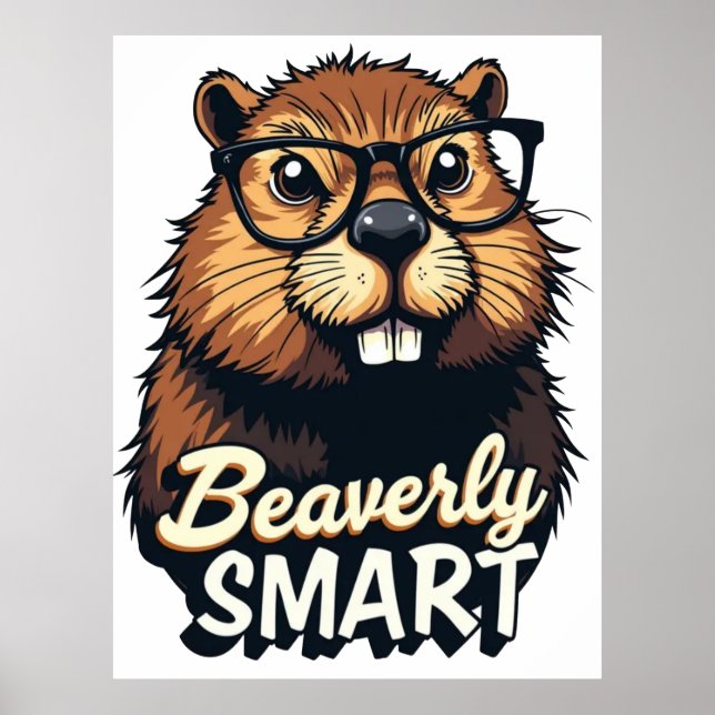 Poster Beaverly Smart - Castor Engraçado com Gráfico de Ó (Frente)