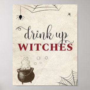 Poster Beba Até o Fim Bruxas Halloween Comida para Festa 