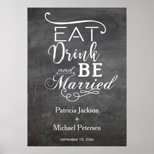 Póster Beba e casem-se com o casamento de chalkboard (Frente)