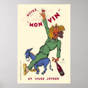 Poster Beba Meu Vinho e Viva Alegria Vintage