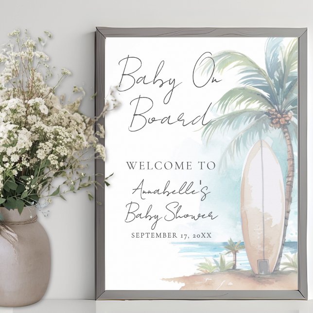 Poster Bebê a Bordo Sinal de Boas-Vindas para Chá de Bebê (Baby On Board Beach Baby Shower Welcome Sign)