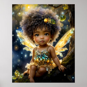 Poster Bebê Afro-Americano Mágico Fada na Árvore