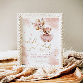 Poster Bebê, Balão de Urso Rosa, Livros para Bebê