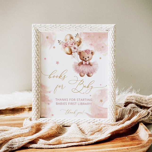 Poster Bebê, Balão de Urso Rosa, Livros para Bebê (Criador carregado)