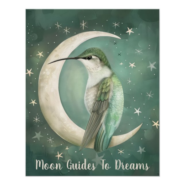 Póster Bebê beija-flor dormindo na Lua (Frente)