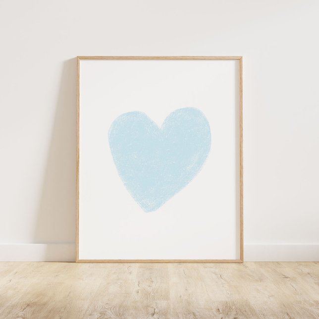 Poster Bebê Blue Heart (Chalky, textured brush style heart in soft pastel baby blue)