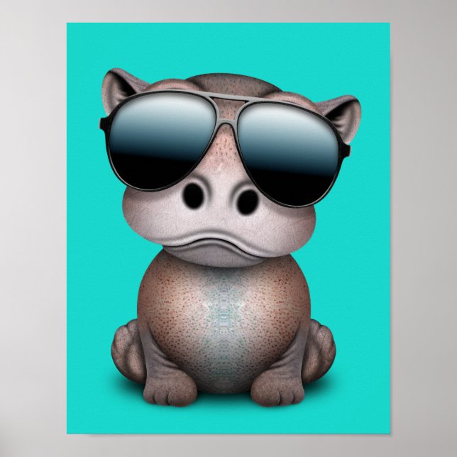 Poster Bebê bonito Hippo Vestindo óculos escuros (Frente)