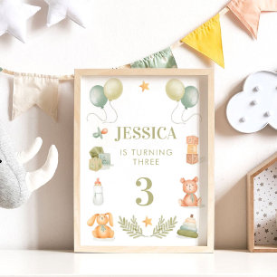 Poster Bebê Brinquedos Aquarela Aniversário