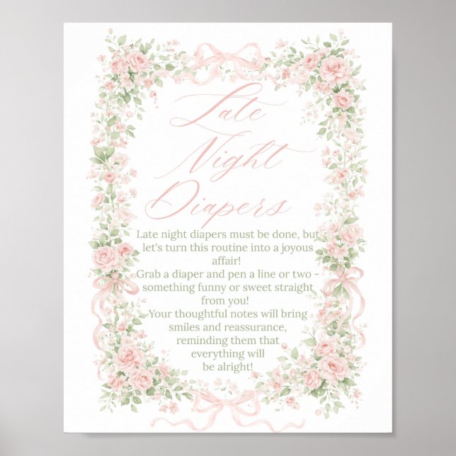 Poster Bebê com Laço Floral em Flor Menina fralda noturna (Frente)