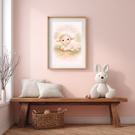 Poster Bebê Cordeiro Fofo e Decoração de Berçário Infanti
