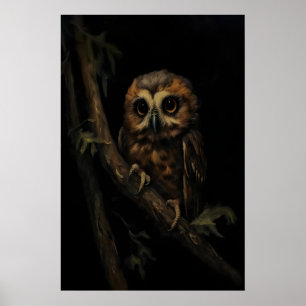 Poster Bebê Coruja Empoleirado Dark Academia, Dark Moody