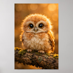 Poster Bebê Coruja Fofa em Galho de Floresta Berçário de 