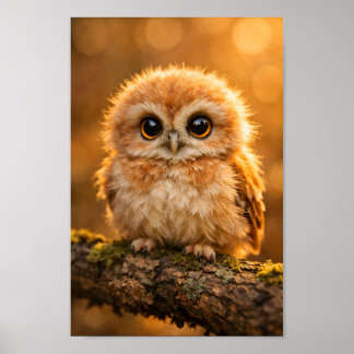 Poster Bebê Coruja Fofa em Galho de Floresta Berçário de