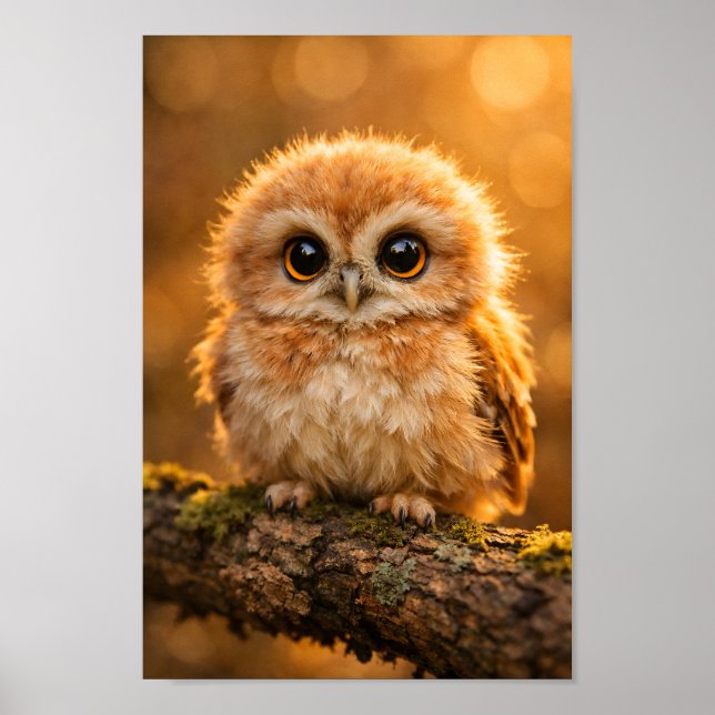 Poster Bebê Coruja Fofa em Galho de Floresta Berçário de  (Frente)
