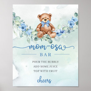 Poster Bebê de aquarela branca com flores azuis bar Mãe-o