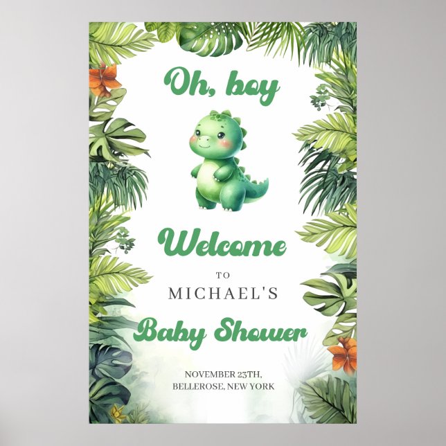 Poster Bebê de aquarela dino retro vitorioso bem-vindo (Frente)