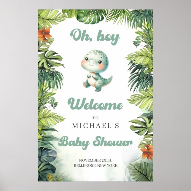 Poster Bebê de aquarela dinossauro retrorreflector bem-vi (Frente)