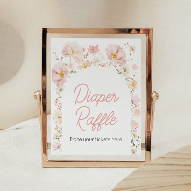 Poster Bebê de Arch de Flor Selvagem em Fralda de Sangue  (Boho Arch Wildflower Baby in Bloom Baby Shower Diaper Raffle Sign)