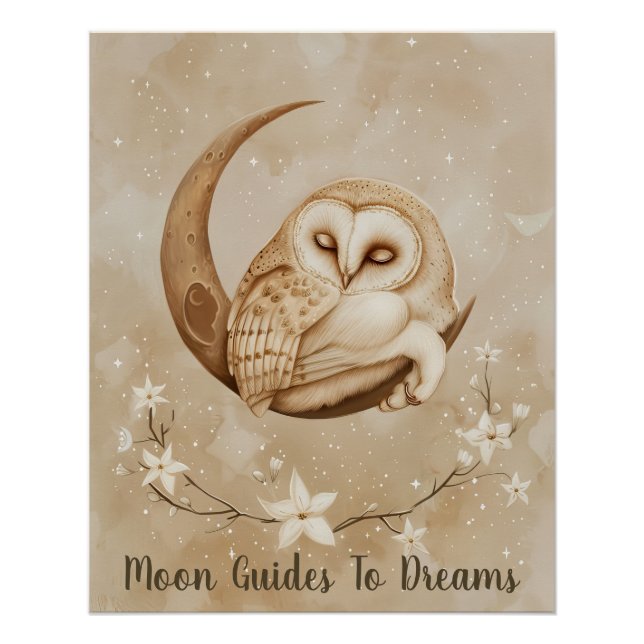Póster Bebê de coruja dormindo na Lua (Frente)