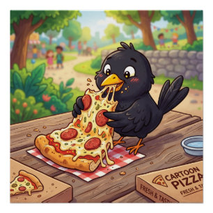 Póster Bebê de desenho animado melro preto corvo gralha c