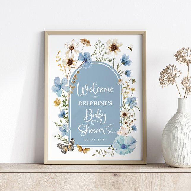 Poster Bebê de flor selvagem azul empoeirado em Chá (Criador carregado)