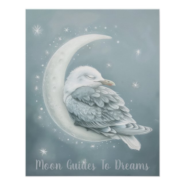 Póster Bebê de gaivota dormindo na lua (Frente)