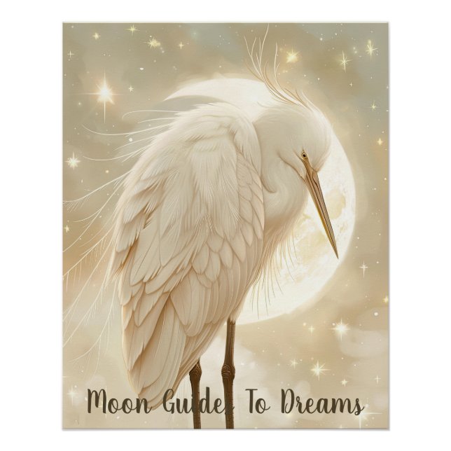 Póster Bebê de pássaro Egret dormindo na Lua (Frente)