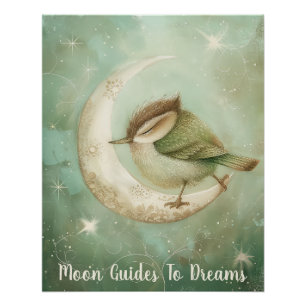 Póster Bebê de pássaro ferido dormindo na Lua