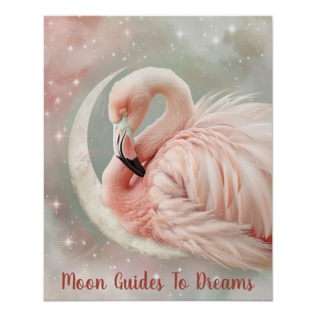 Póster Bebê de pássaro Flamingo dormindo na Lua (Frente)