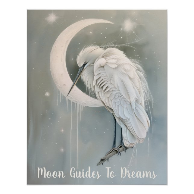 Póster Bebê de pássaro Heron dormindo na Lua (Frente)