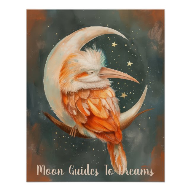Póster Bebê de pássaro Hornbill dormindo na Lua (Frente)