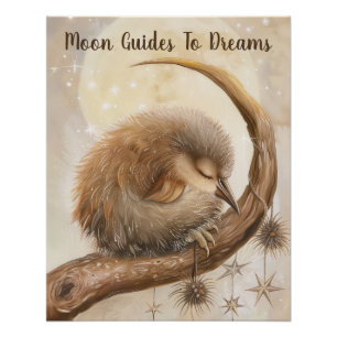 Póster Bebê de pássaro Kiwi dormindo na Lua