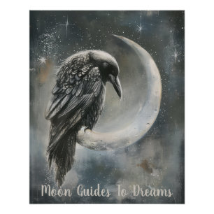 Póster Bebê de pássaro Raven dormindo na Lua