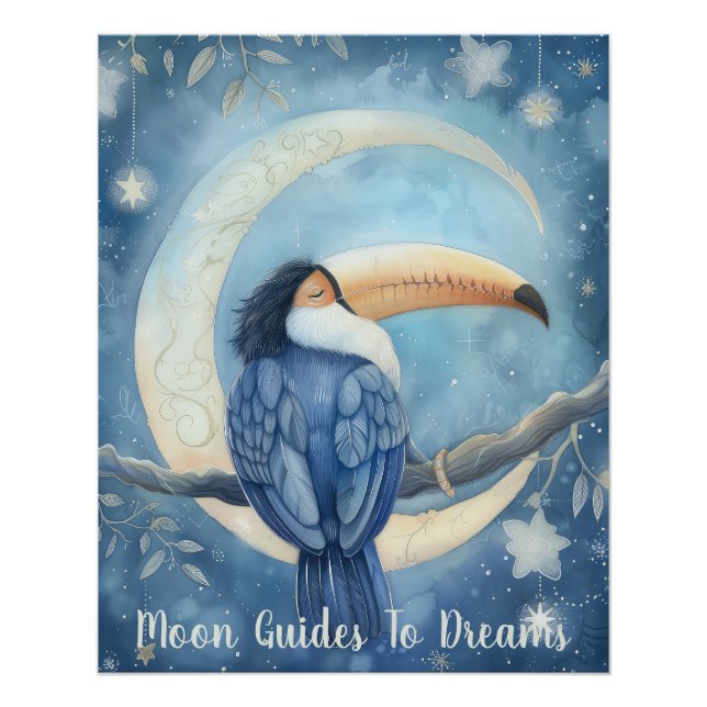 Póster Bebê de pássaro toucador dormindo na Lua (Frente)