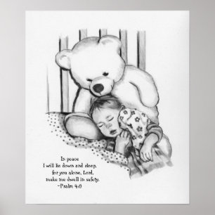 Poster Bebê de sono, urso de ursinho observador: Verso d