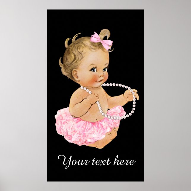 Póster Bebê de Tutu Rosa Bailarina Pérolas Chuveiro de Be (Frente)