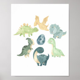 Poster Bebê Dinossauro Aquarela Fofa