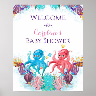 Poster Bebê do Mar do Oceano Cento Twin Octopus Colorido
