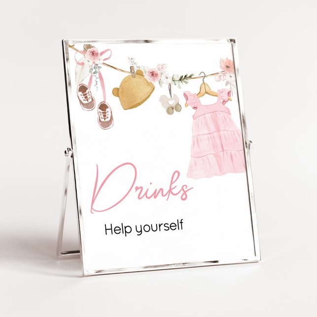 Poster Bebê Doce Garota Boho Roupa Bebidas Chás de fralda (Sweet Baby Girl Boho Clothes Baby Shower Drinks Sign)