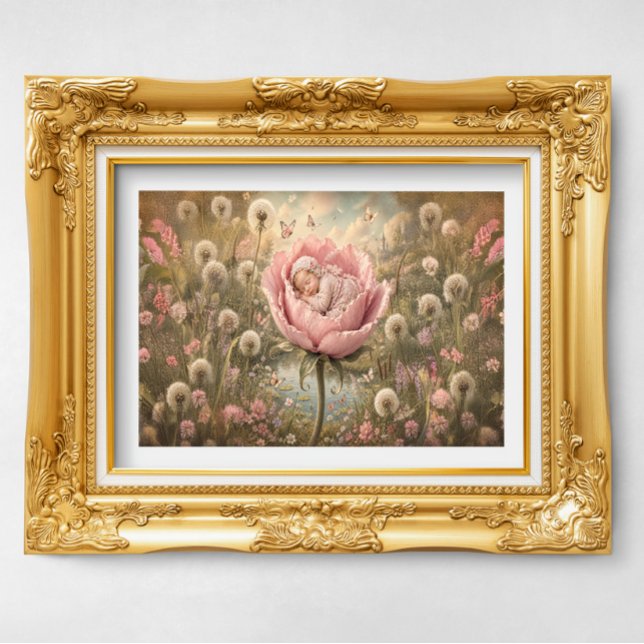 Poster Bebê dormindo em flor rosa  (Criador carregado)