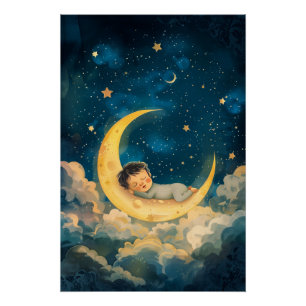 Póster Bebê Dormindo na Lua