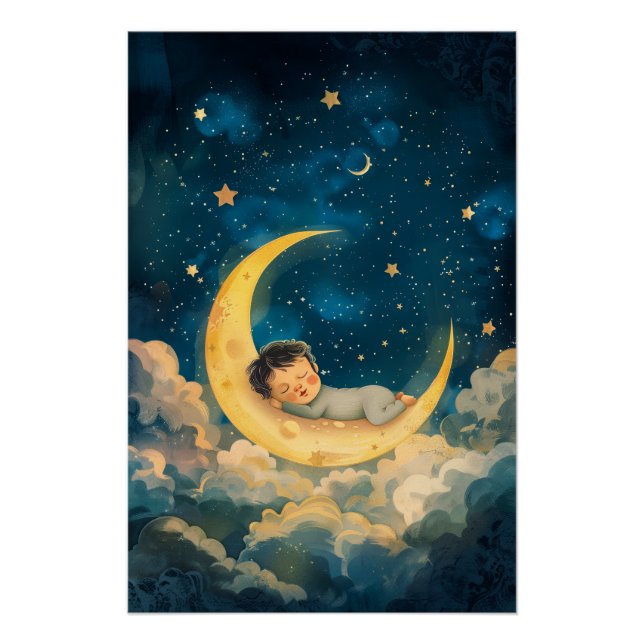 Póster Bebê Dormindo na Lua (Frente)