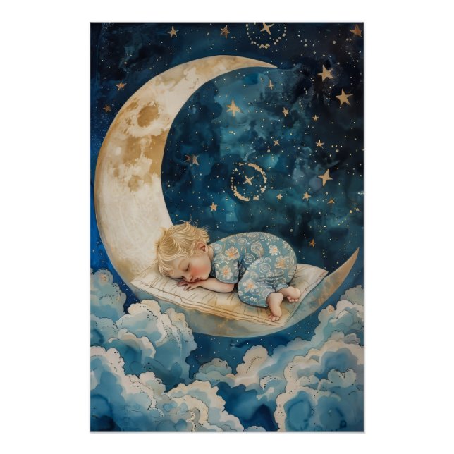 Póster Bebê Dormindo na Lua (Frente)
