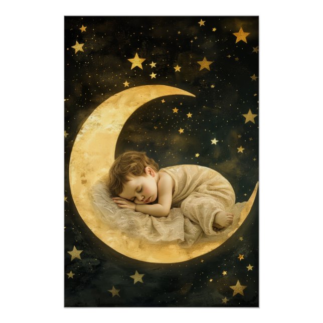 Póster Bebê Dormindo na Lua (Frente)
