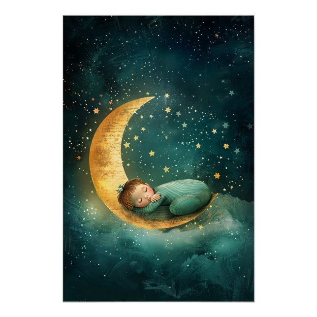 Póster Bebê Dormindo na Lua (Frente)
