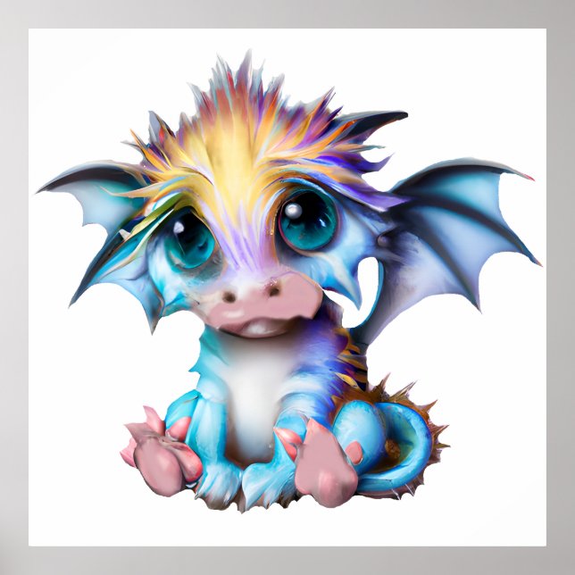 Poster Bebê Dragão Kawaii Fofo e Adorável (Frente)